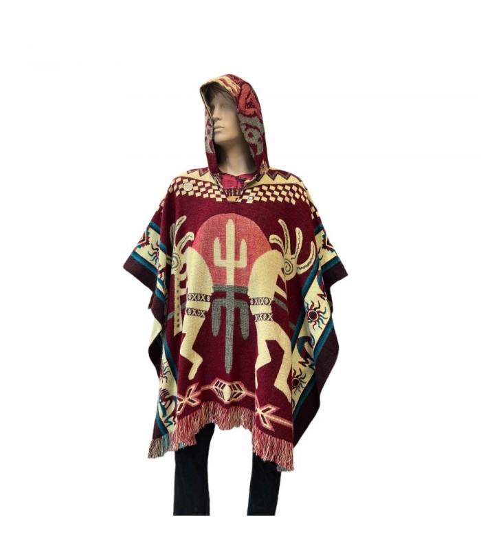 Poncho native kokopeli, fabriqué artisanalement en Equateur. 70% acrylique et 30% laine d’alpaga.