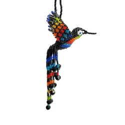 Porte-cléfs colibri en perles de rocailles. Fabriqué artisanalement à la main.