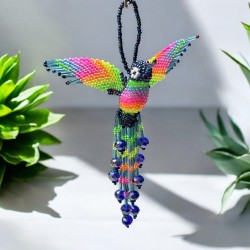 Porte-cléfs colibri en perles de rocailles. Fabriqué artisanalement à la main.