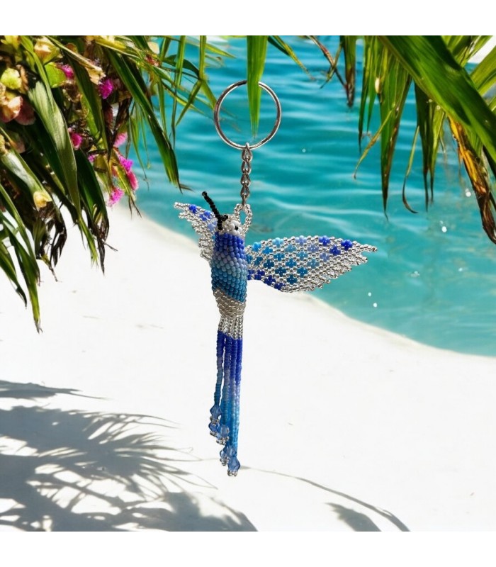 Porte-cléfs colibri en perles de rocailles. Fabriqué artisanalement à la main.