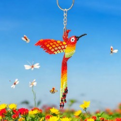 Porte-cléfs colibri en perles de rocailles. Fabriqué artisanalement à la main.