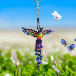 Porte-cléfs colibri en perles de rocailles. Fabriqué artisanalement à la main.