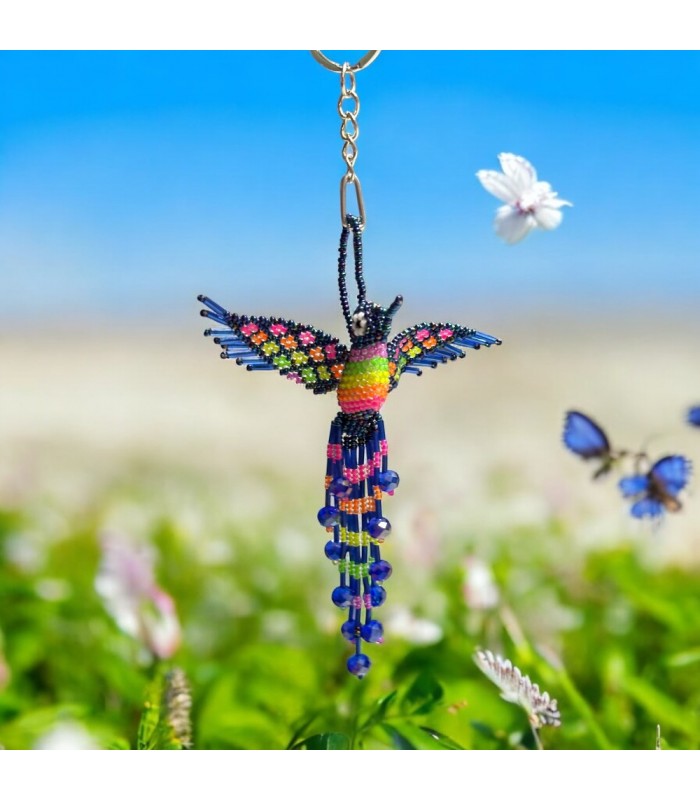 Porte-cléfs colibri en perles de rocailles. Fabriqué artisanalement à la main.