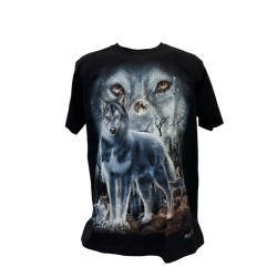 T-shirt noire 100% coton avec motifs loups.