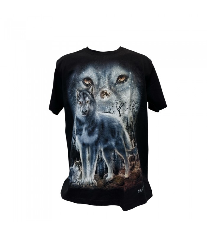 T-shirt noire 100% coton avec motifs loups.