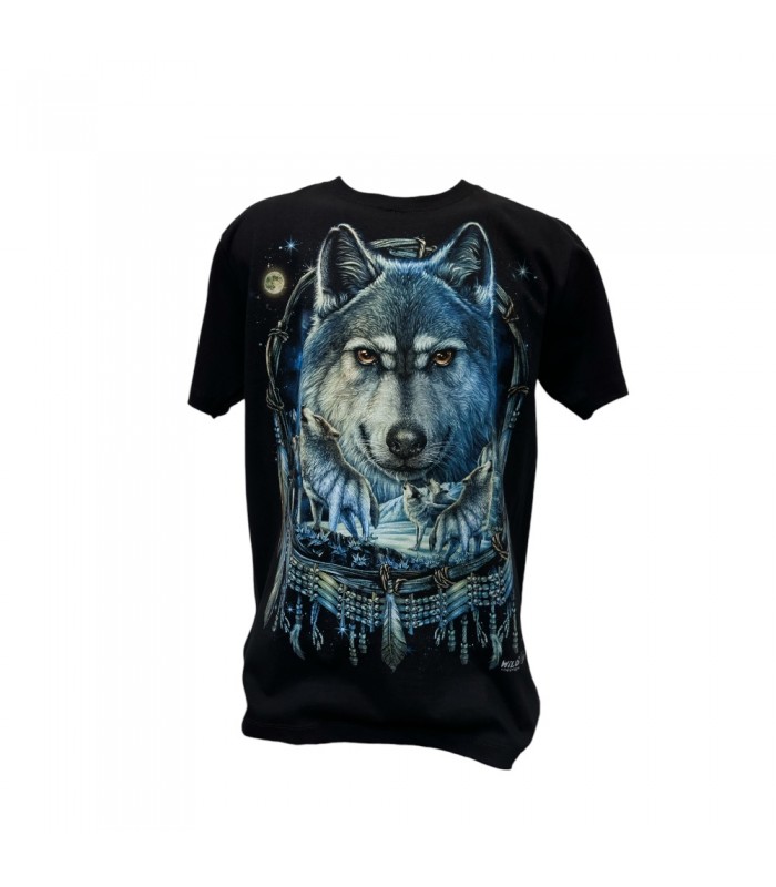 T-shirt noir loup dreamcatcher. Taille M.