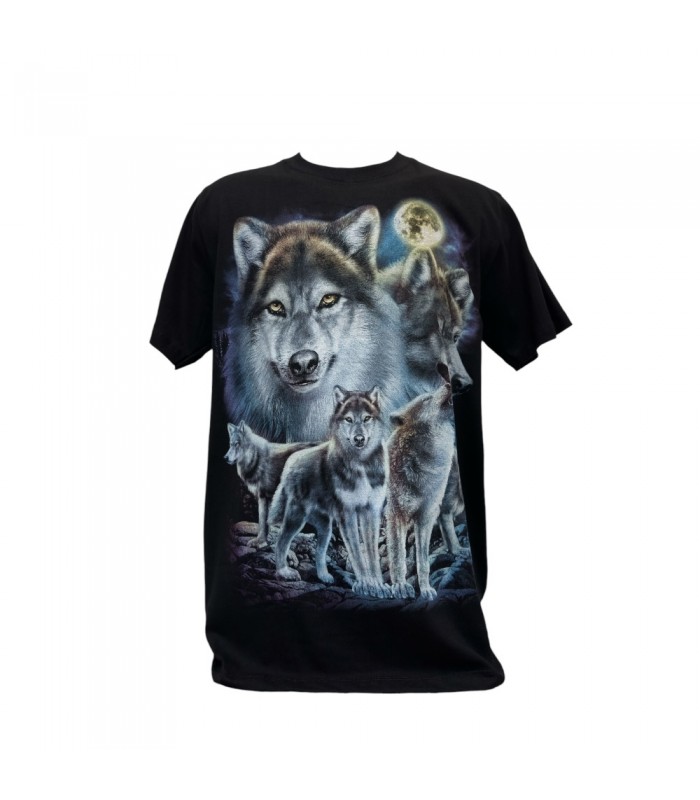 T-shirt loups 100% coton , couleur noir taille M .