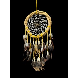 Dreamcatcher en cerceau naturel et pierres calcédoine. Fabrication artisanale.