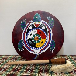 Tambour amérindien en peau de vachette. Fabriqué artisanalement en Équateur. Native Spirit-Ccc .