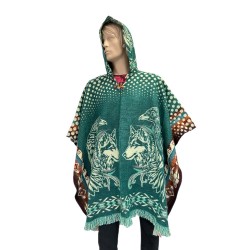 Poncho native loup & aigle fabriqué artisanalement en Équateur.