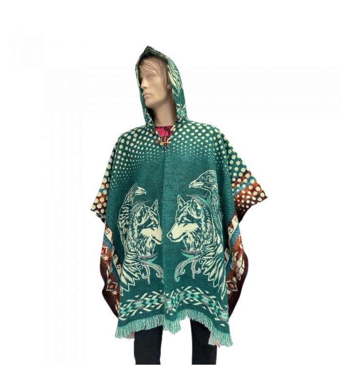 Poncho native loup & aigle fabriqué artisanalement en Équateur. Poncho native loup & aigle fabriqué artisanalement en Équateur.