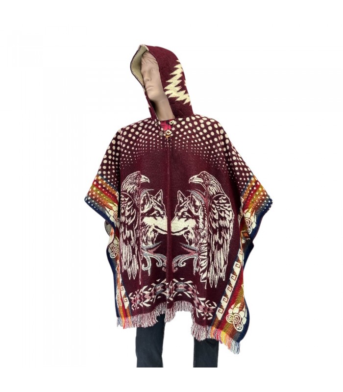Poncho native loup & aigle fabriqué artisanalement en Équateur. Poncho native loup & aigle fabriqué artisanalement en Équateur.