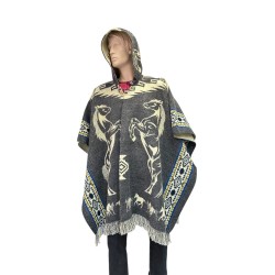 Poncho native chevaux fabriqué artisanalement en Équateur.