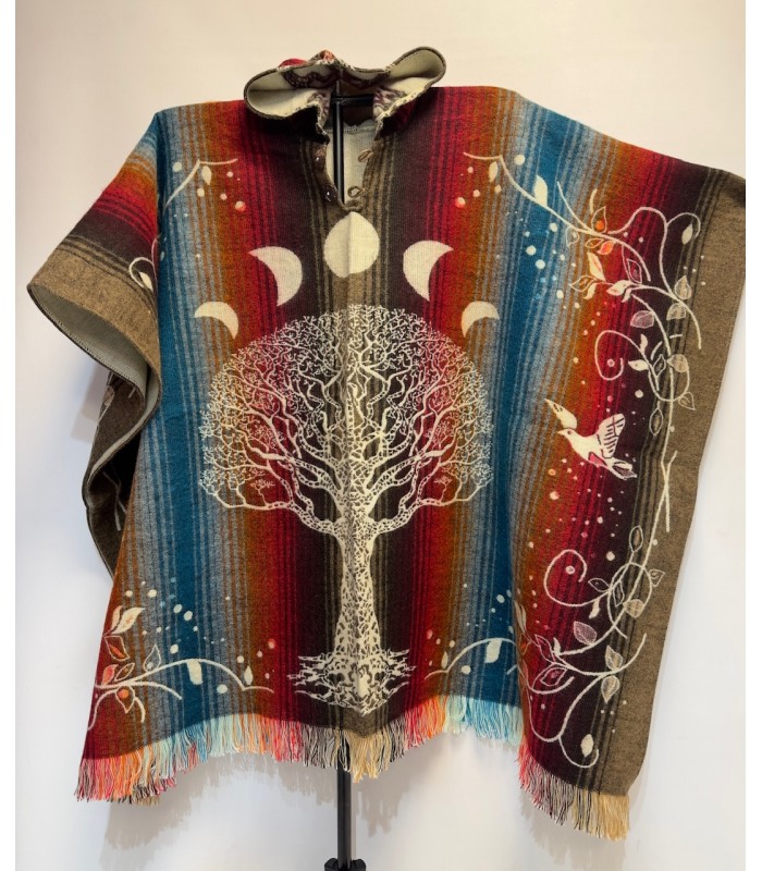 Poncho native mixte arbre de vie fabriqué artisanalement en Équateur.