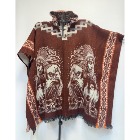 Poncho native chef indien loup & aigle. Fabriqué artisanalement en Équateur.