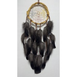 Attrape-rêves 4 éléments, cerceau en liane , perles de rocailles, perles en céramique et plumes naturelles. Pièce unique