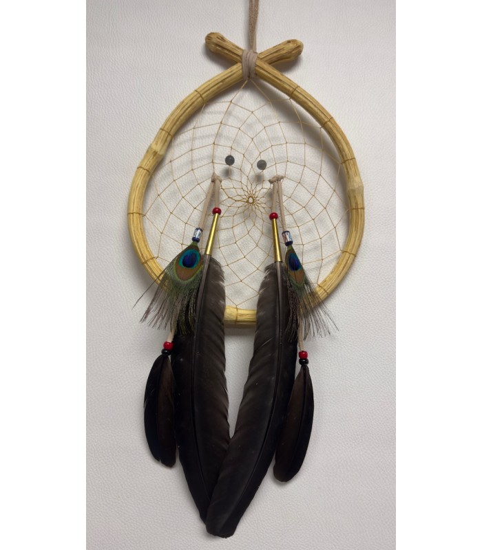 Attrape-rêves goutte d’eau, cerceau naturel et plumes naturelles. Pièce unique