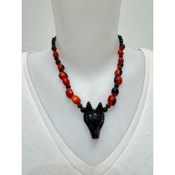 Collier de protección avec pendentif tête de loup , fabricación artisanale ( piece unique )