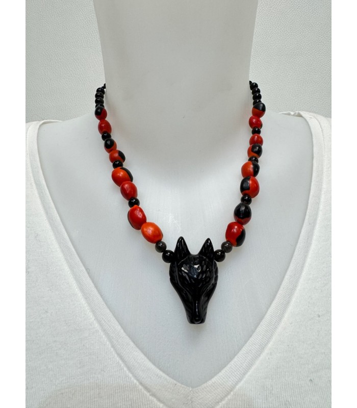 Collier de protección avec pendentif tête de loup , fabricación artisanale ( piece unique )