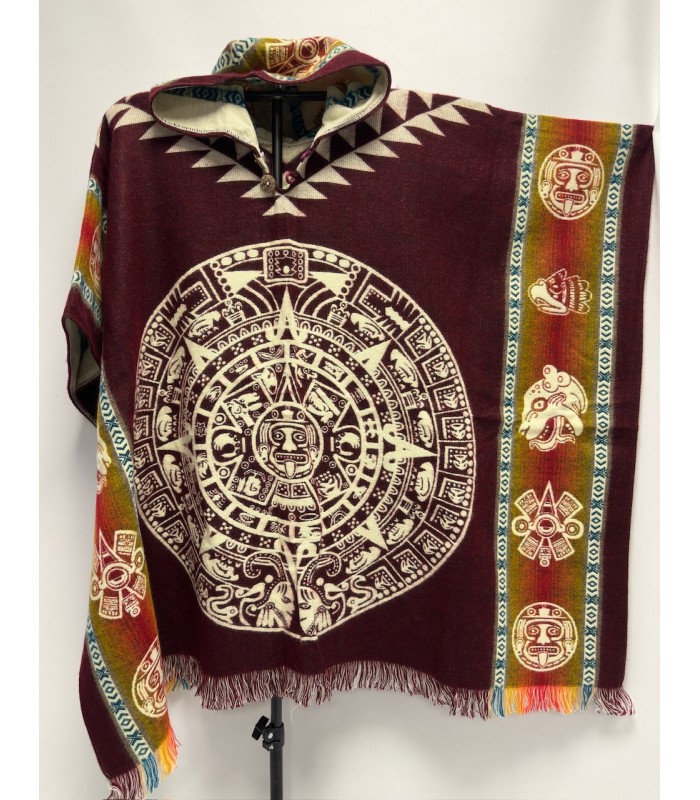 Poncho calendrier maya fabriqué artisanalement en équateur, 70% acrylique et 30% laine d’alpaga.