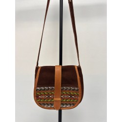 Sac en cuir de vachette et tissu ethnique fabriqué en Équateur