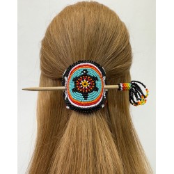 Barrette amérindienne en perles de rocailles, fabriqué entièrement à la main en Équateur