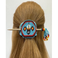 Barrette amérindienne en perles de rocailles, fabriqué entièrement à la main en Équateur .