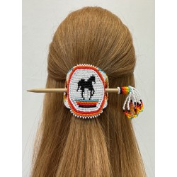 Barrette amérindienne en perles de rocailles, fabriqué entièrement à la main en Équateur .