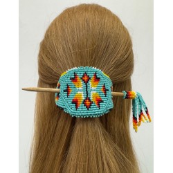 Barrette amérindienne en perles de rocailles, fabriqué entièrement à la main en Équateur.