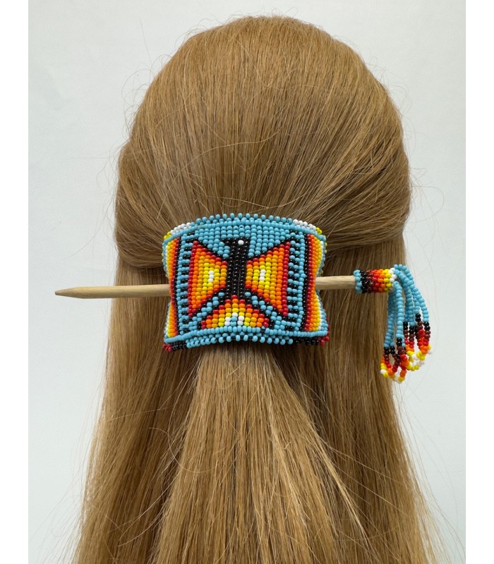 Barrette amérindienne en perles de rocailles, fabriqué entièrement à la main en Équateur