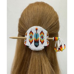 Barrette amérindienne en perles de rocailles, fabriqué entièrement à la main en Équateur.