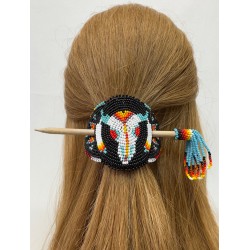 Barrette amérindienne en perles de rocailles, fabriqué entièrement à la main en Équateur .