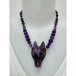 Collier & pendentif tête de loup en améthyste fabriqué artisanalement by Native Spirit-Ccc