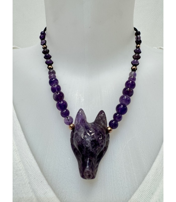 Collier & pendentif tête de loup en améthyste fabriqué artisanalement by Native Spirit-Ccc