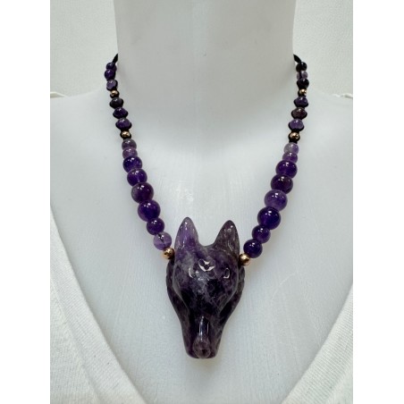 Collier & pendentif tête de loup en améthyste fabriqué artisanalement by Native Spirit-Ccc