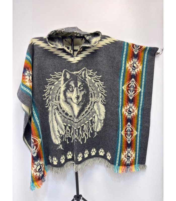 Poncho native loup et attrape rêves, fabriqué artisanalement en Équateur