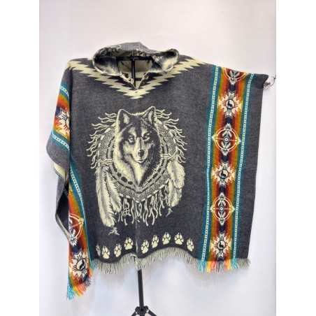 Poncho native loup et attrape rêves, fabriqué artisanalement en Équateur