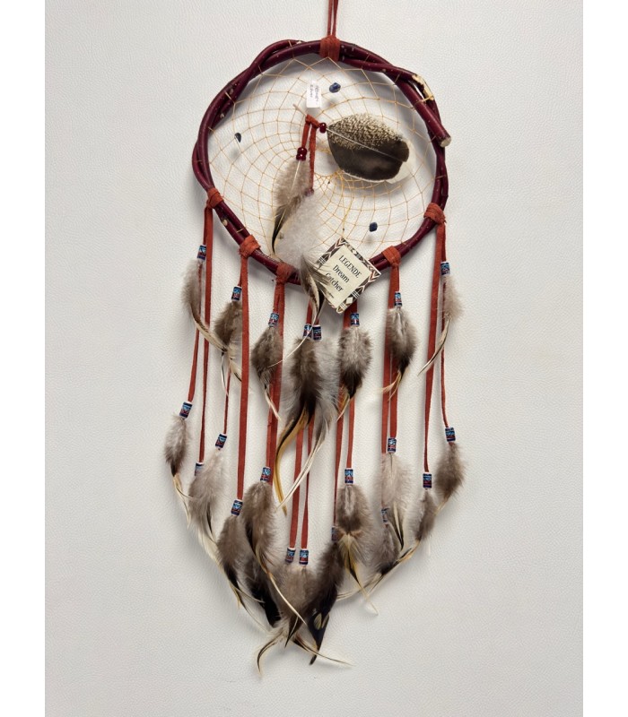 Attrape-rêves amerindien en cerceau naturel fabriqué entièrement à la main. Pièce unique