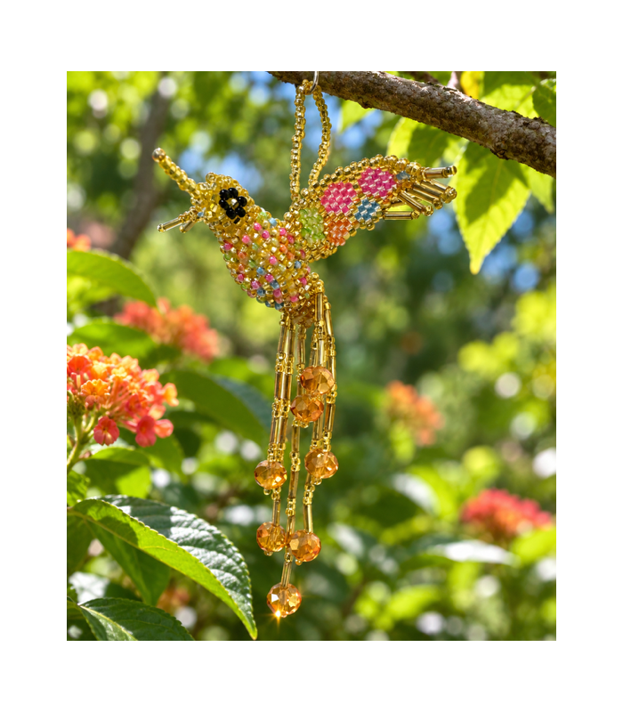 Porte-clés colibri en perles de rocailles fabriqué entièrement à la main en Colombie